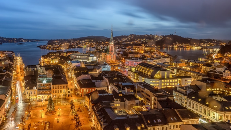 Arendal, Norway at Dusk with Christmas Tree