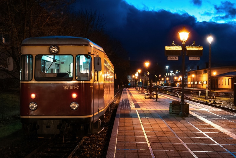 Train at Wernigerode station at night