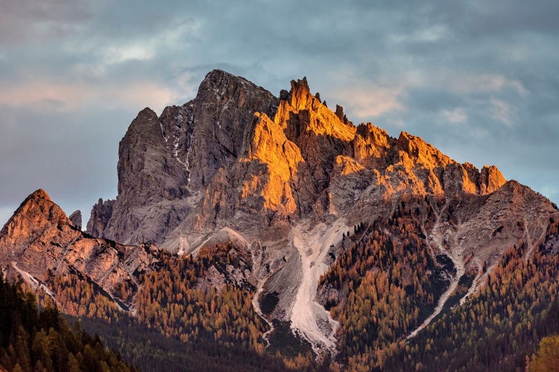 Golden Hour on Jagged Dolomite Peaks in Italy
