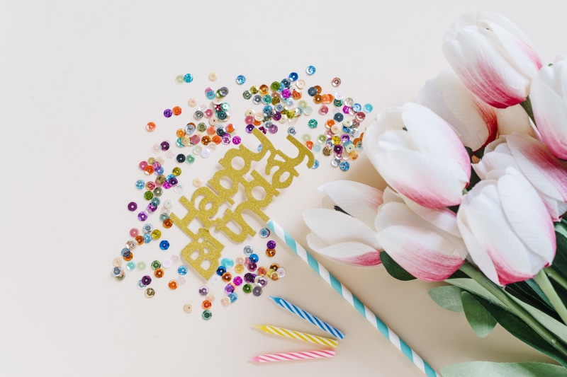 Birthday Tulips with Confetti and Candles