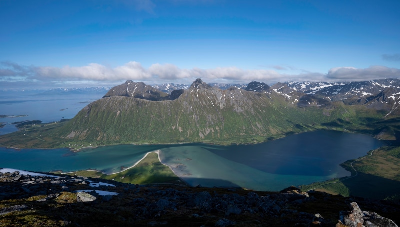 4K Norway Lofoten Mountains Fjord Aerial View