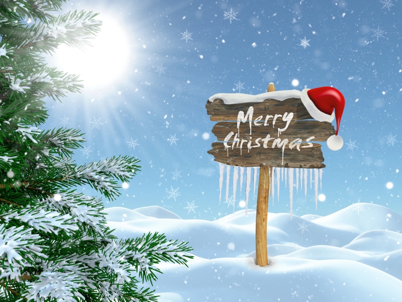 Christmas wooden sign with Santa hat and icicles