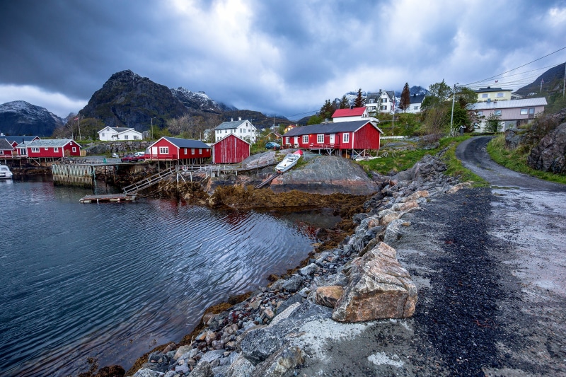 4K Norway Lofoten Mountains and Houses