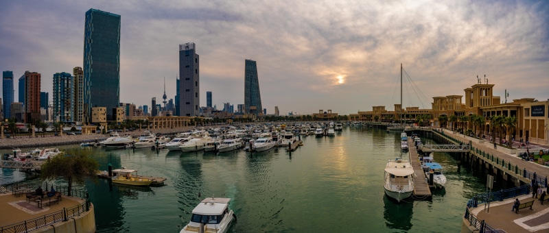 Souq Sharq Marina, Kuwait with Yachts and Skyscrapers