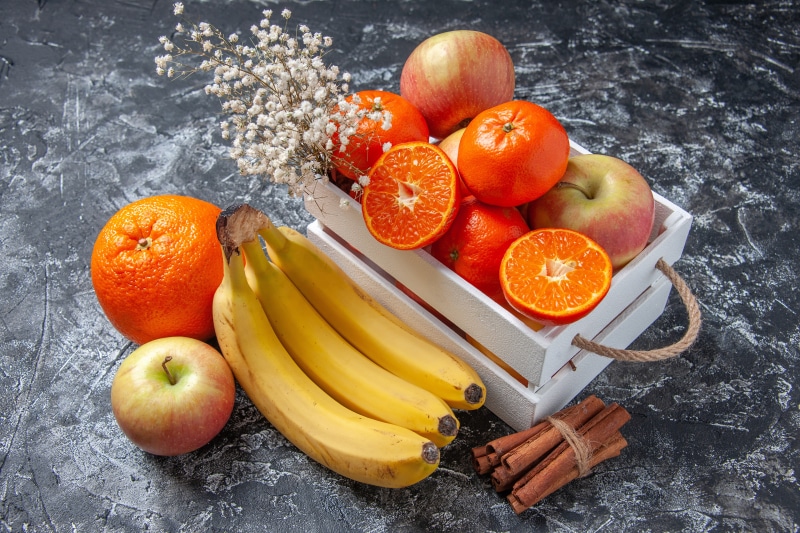 4K Bananas, Orange Fruit, Apples, and Cinnamon