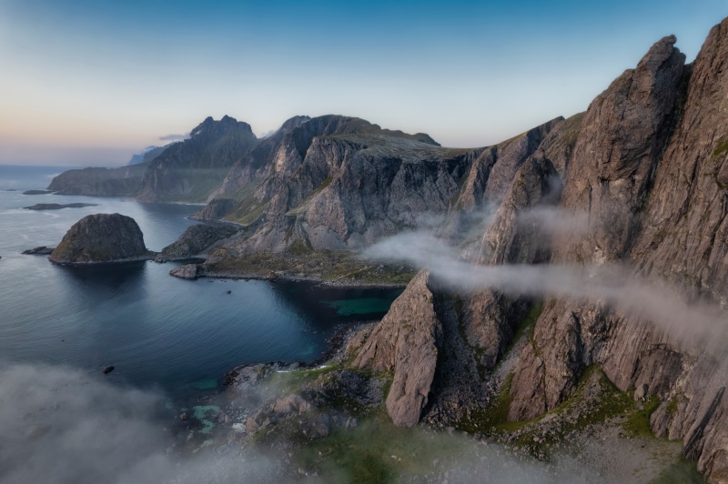 Lofoten Mountains and Sea in Norway with Clouds
