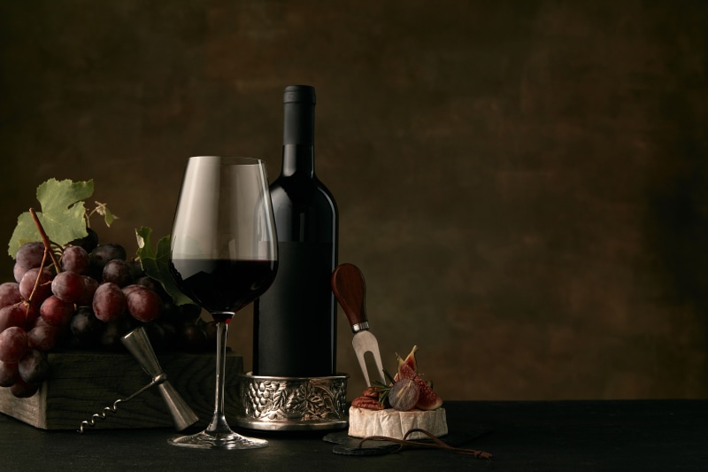 4K Wine Bottle, Grapes, and Cheese