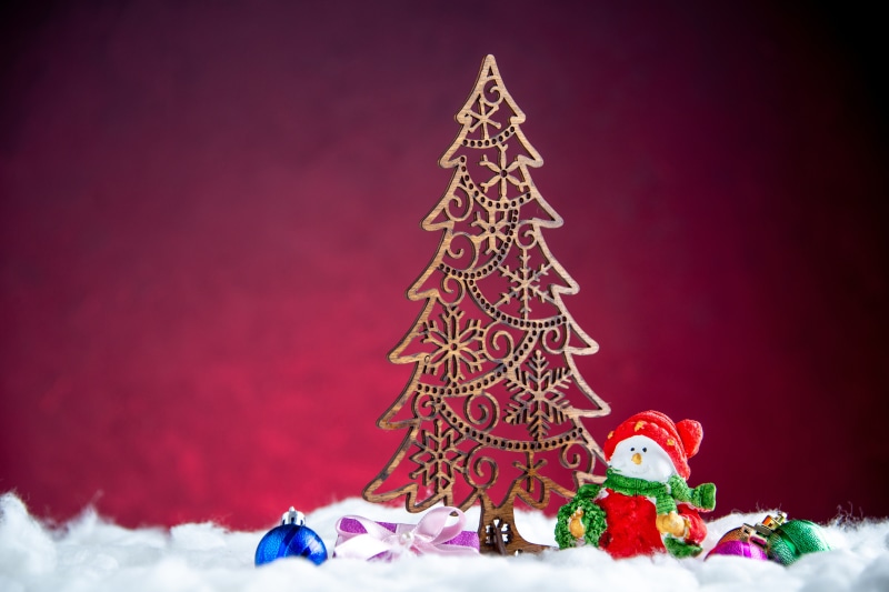 Christmas tree with ornaments and snowman