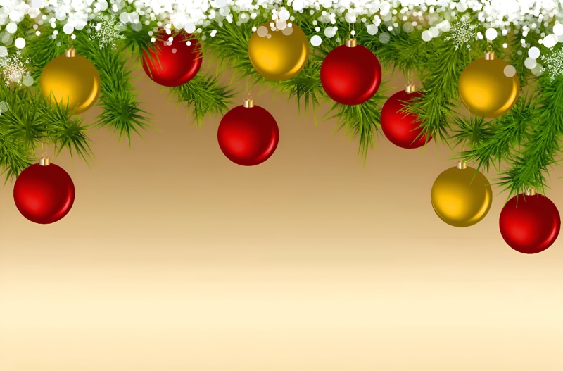 Christmas balls on fir branches with snow