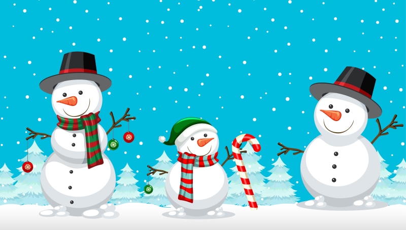 Three Snowmen with Christmas Decorations