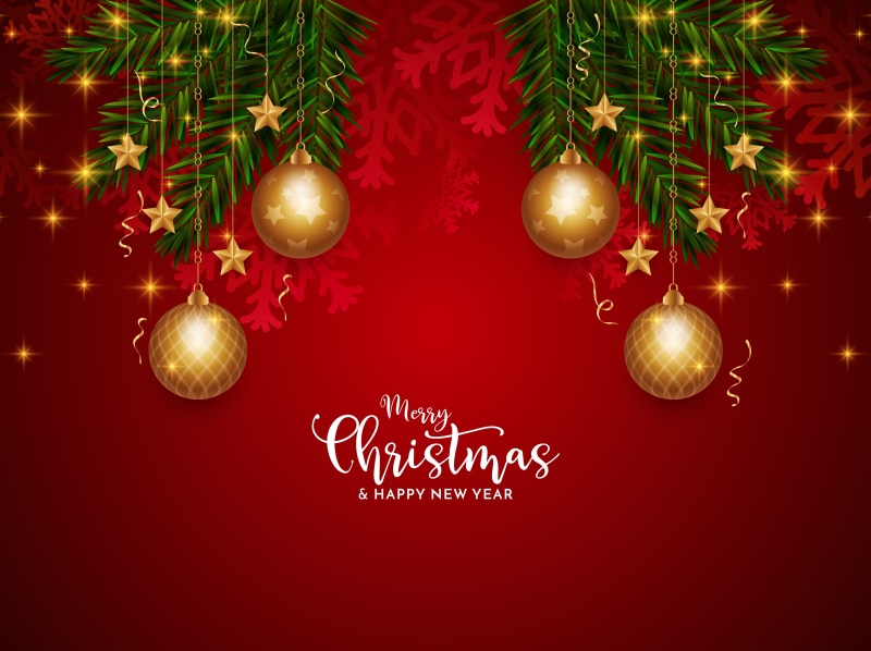 Christmas and New Year Greeting with Ornaments
