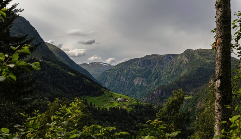 Vestland, Norway Mountains with Farmhouse