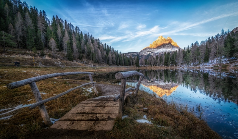 Lago D' Antorno, Italy, Mountains, Lake, Bridge, Alps