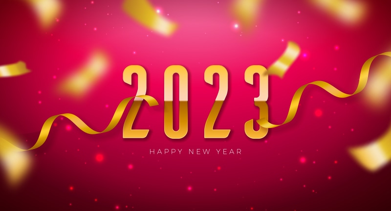 Happy New Year 2023 Gold Ribbon Confetti