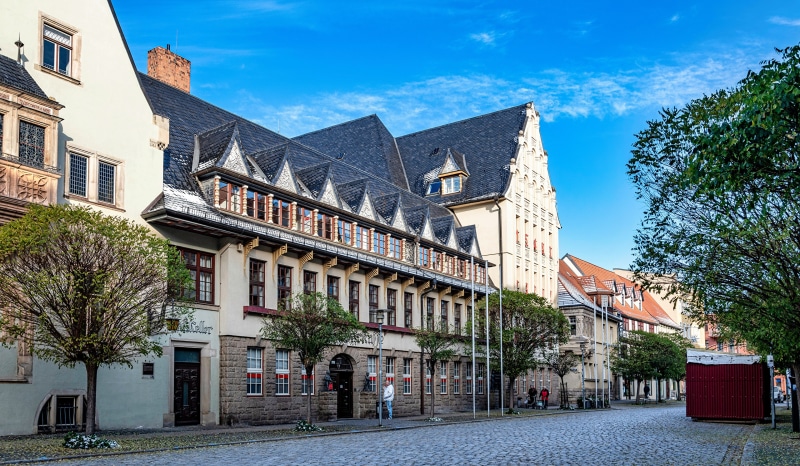 Aschersleben, Germany street with historic buildings