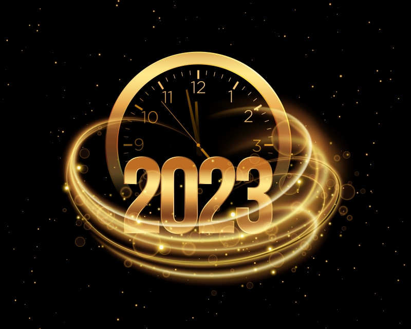 2023 Gold Clock with Swirling Lights