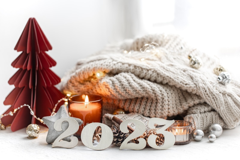 Christmas 2023 decorations with candles and lights