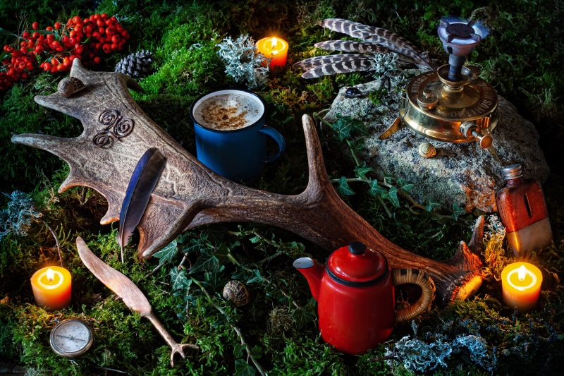 4K Still Life with Antler, Coffee, and Candles