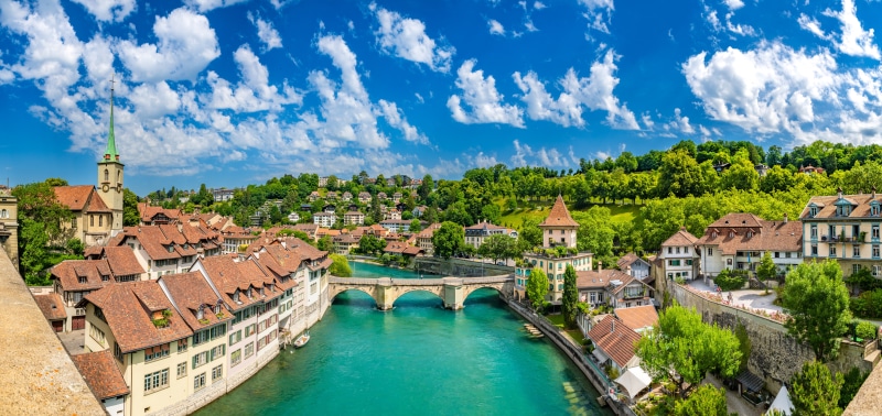 Bern, Switzerland Panorama with River and Bridges