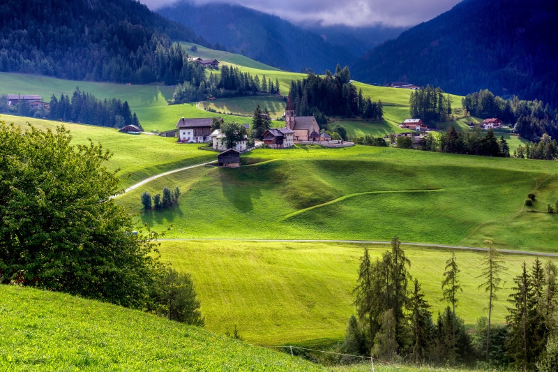 Santa Magdalena village in the Italian Alps