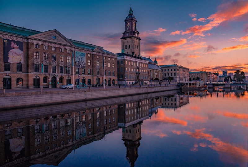 Gothenburg Museum and canal at sunrise, Sweden