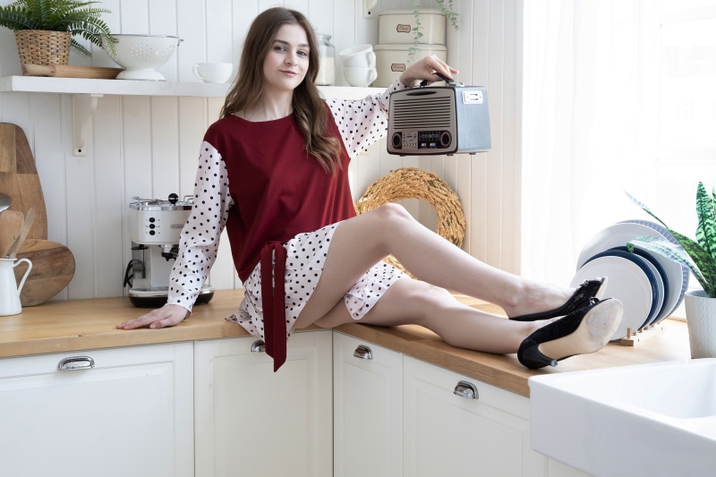 Olivia Lust with Radio in Kitchen