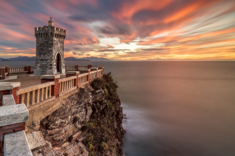 Faro della Rocchetta lighthouse at sunset, Italy