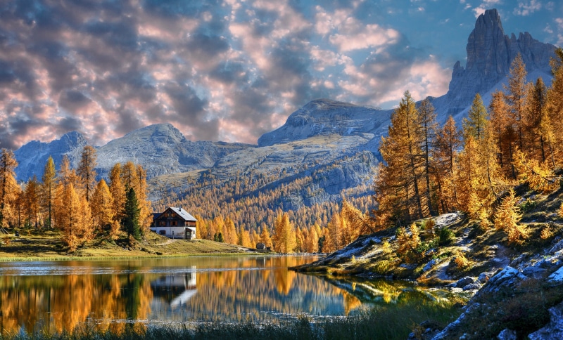 Lake Federa in the Italian Alps during Autumn