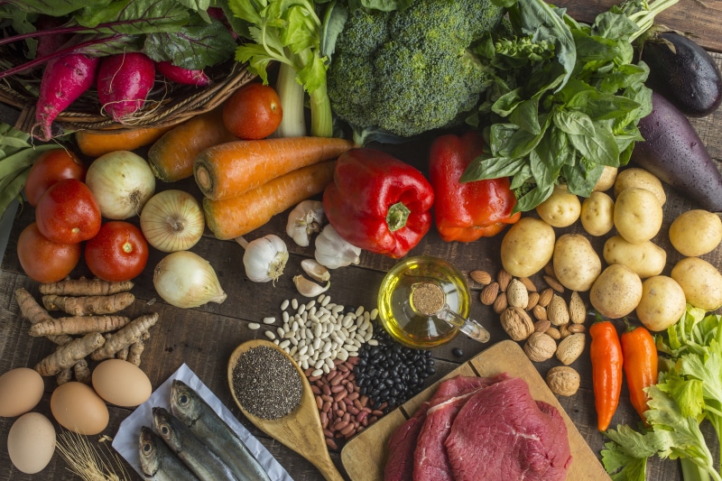 Assortment of Fresh Produce, Meat, Fish, and Eggs
