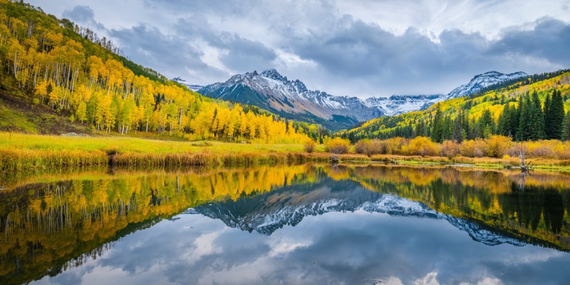 Autumn Mountains Reflected in a Beaver Pond, USA