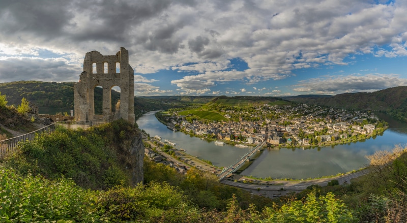 Ruins overlooking Traben-Trarbach, Germany, and the Moselle River