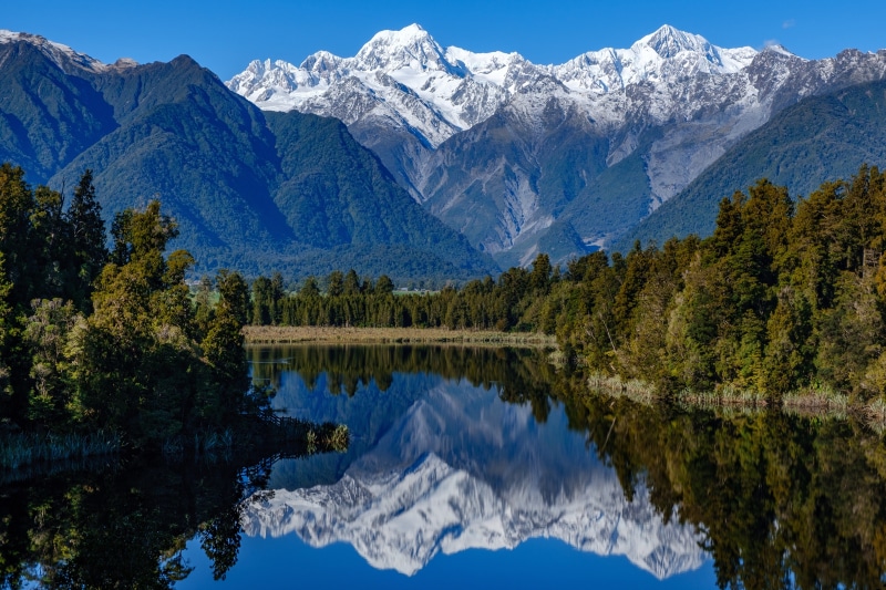 Lake Matheson Reflection of Southern Alps, New Zealand