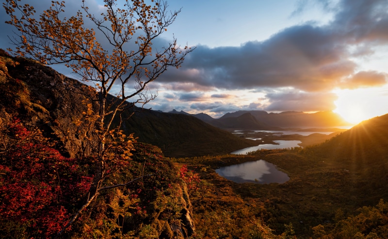 Autumn sunset over Lofoten, Norway