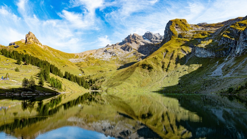 Bannalpsee Lake and Mountains in Switzerland