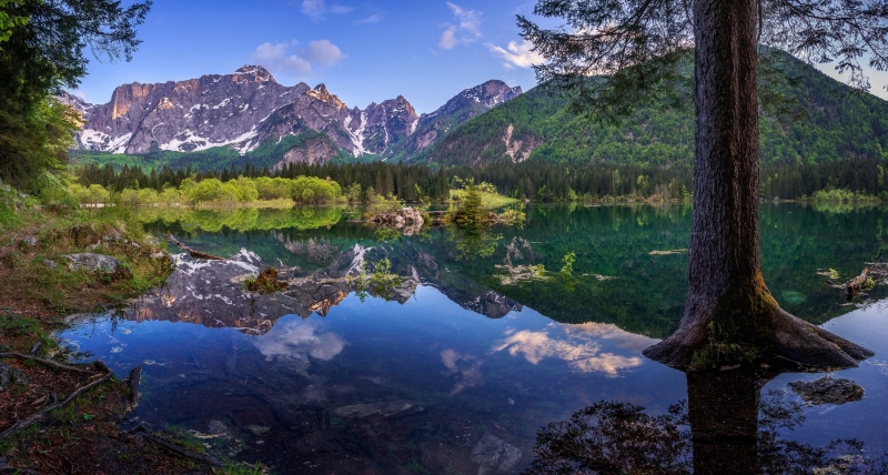 Fusine Lakes and Mangart Mountain, Julian Alps, Italy