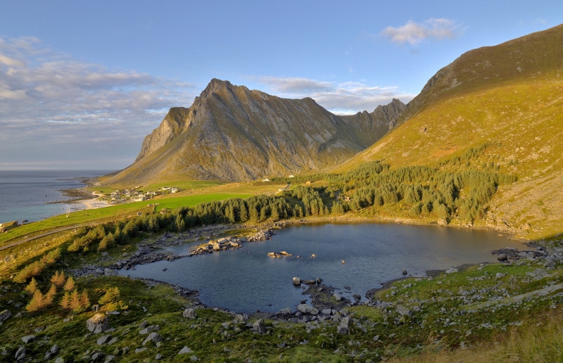 Mountains and lake in Lofoten, Norway