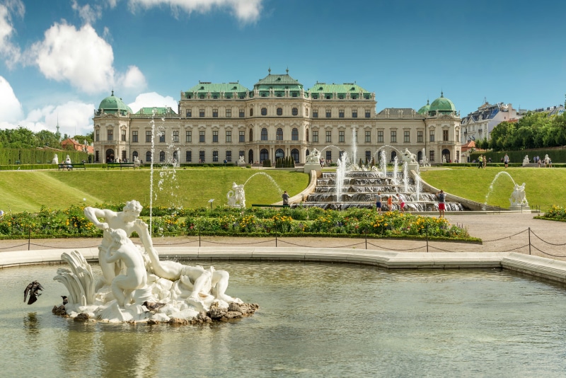 Belvedere Palace with Fountains and Sculptures in Vienna, Austria