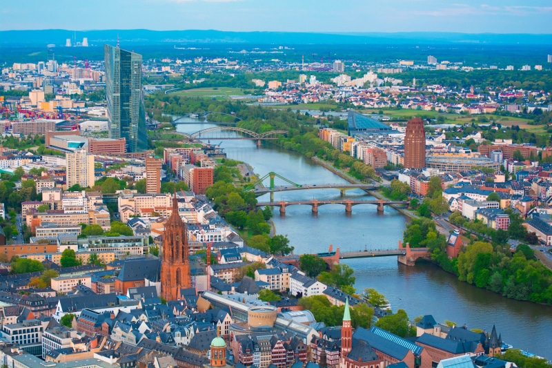 Frankfurt skyline with bridges over the Main River