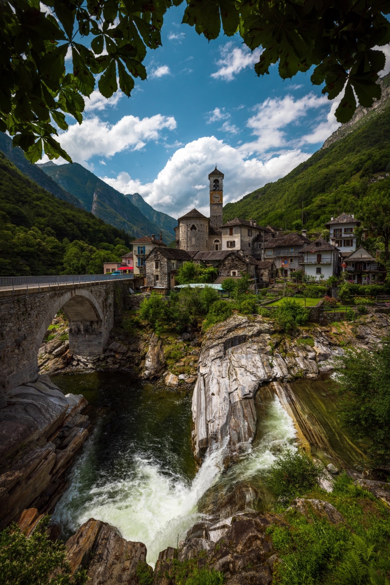 Lavertezzo, Switzerland: Stone Bridge Over a River in the Alps