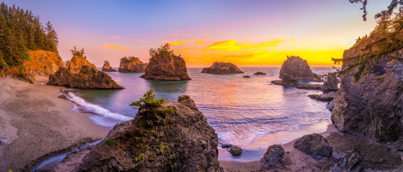 Oregon Coast at Sunset with Sea Stacks