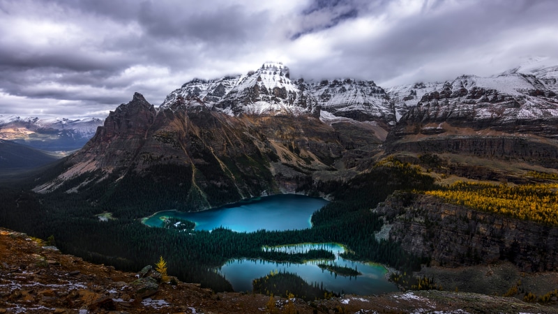 4K Lake O'Hara Canada Mountains and Clouds