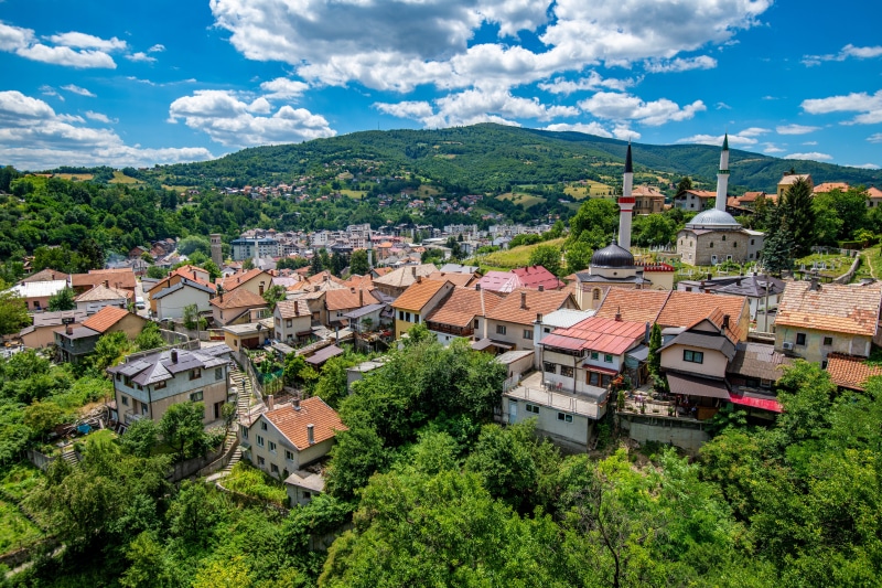 Travnik, Bosnia and Herzegovina with Mosques and Houses