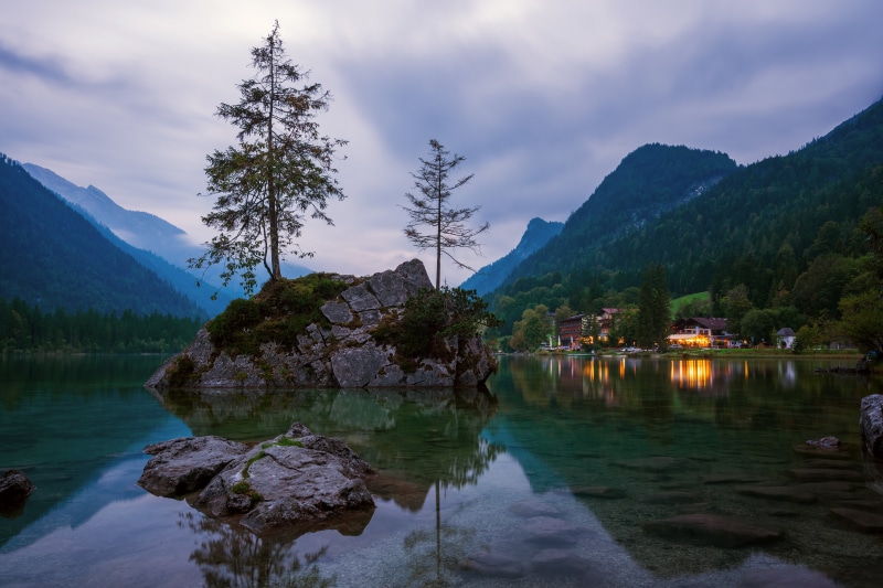 Hintersee Lake in Bavaria, Germany at Dusk