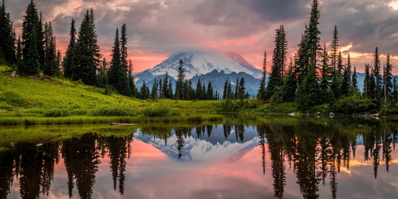 Mount Rainier National Park Lake Reflection at Sunset