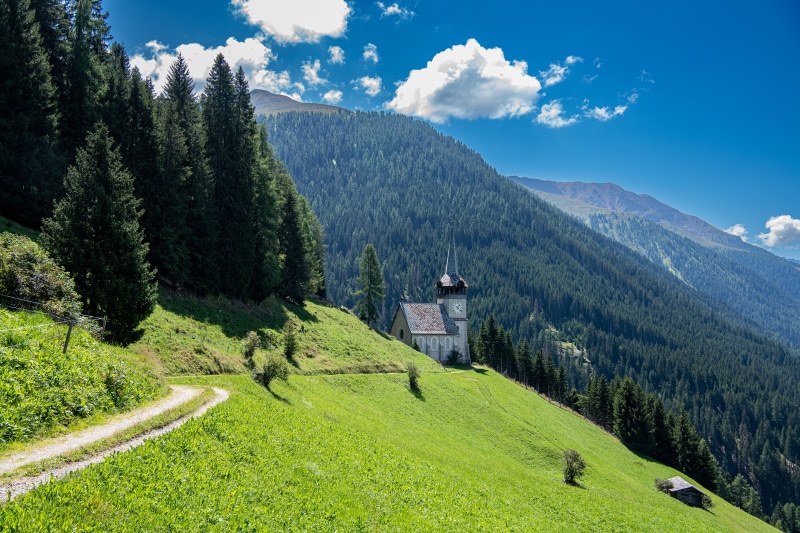Church in Monstein, Switzerland Alps