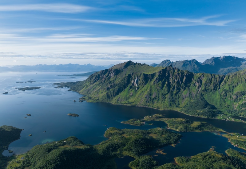 Norway Lofoten Mountains Fjord Aerial View