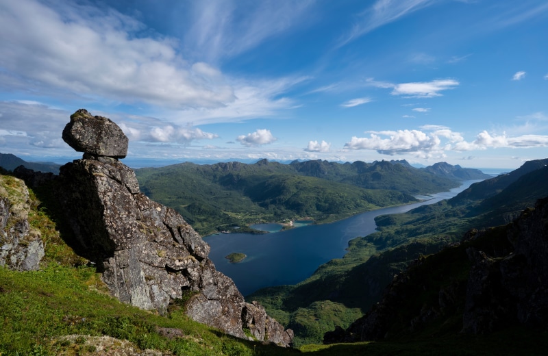 Norway Mountains Fjord Lofoten Crag Clouds