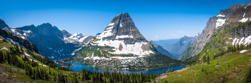 Glacier National Park Panorama with Mountains and Lake