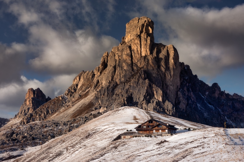 Dolomites Mountains in Italy with a Lodge