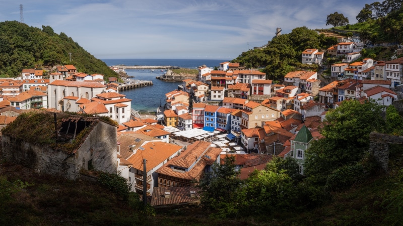 Cudillero, Spain Coastline with colorful houses and marina